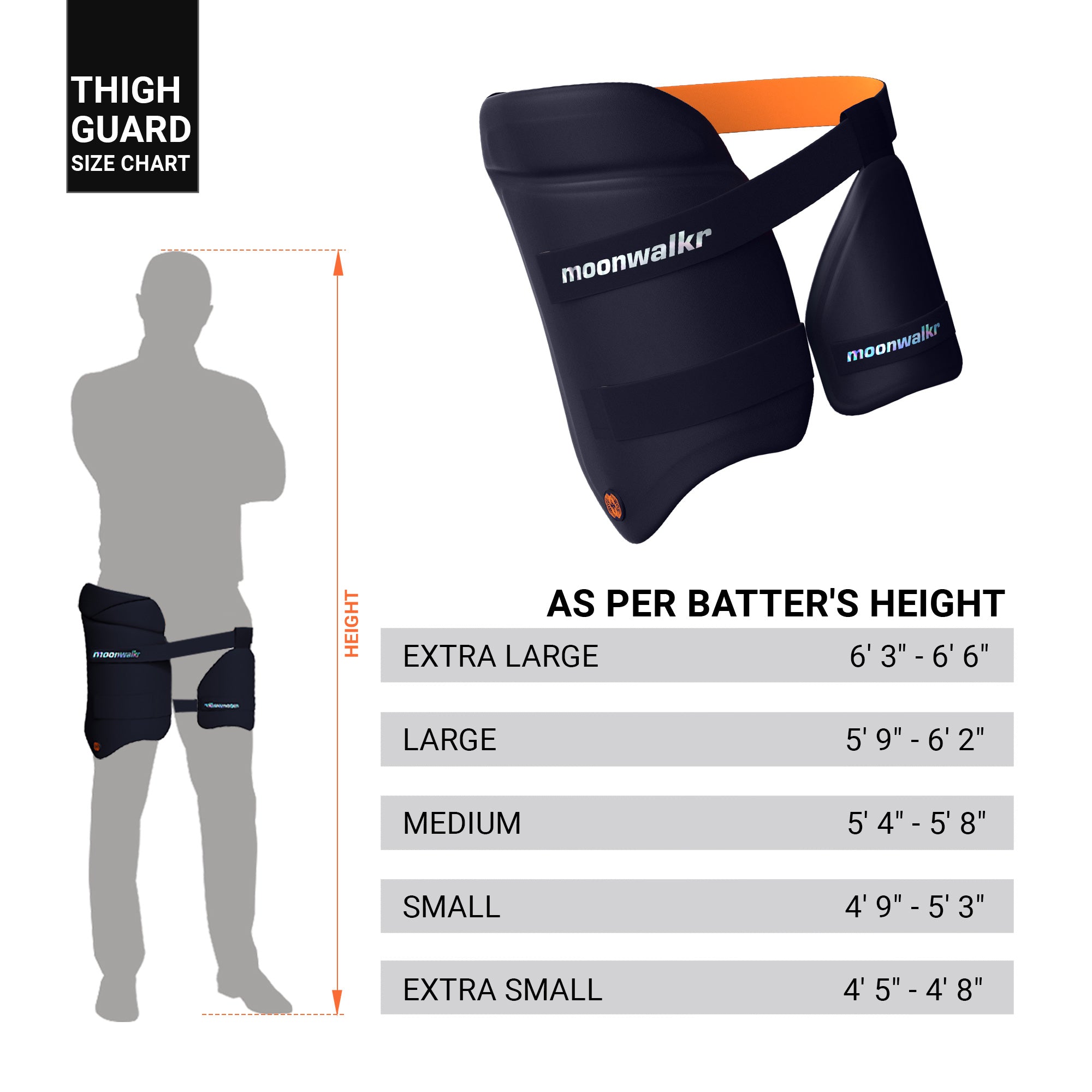 Moonwalkr blue thigh guard size chart