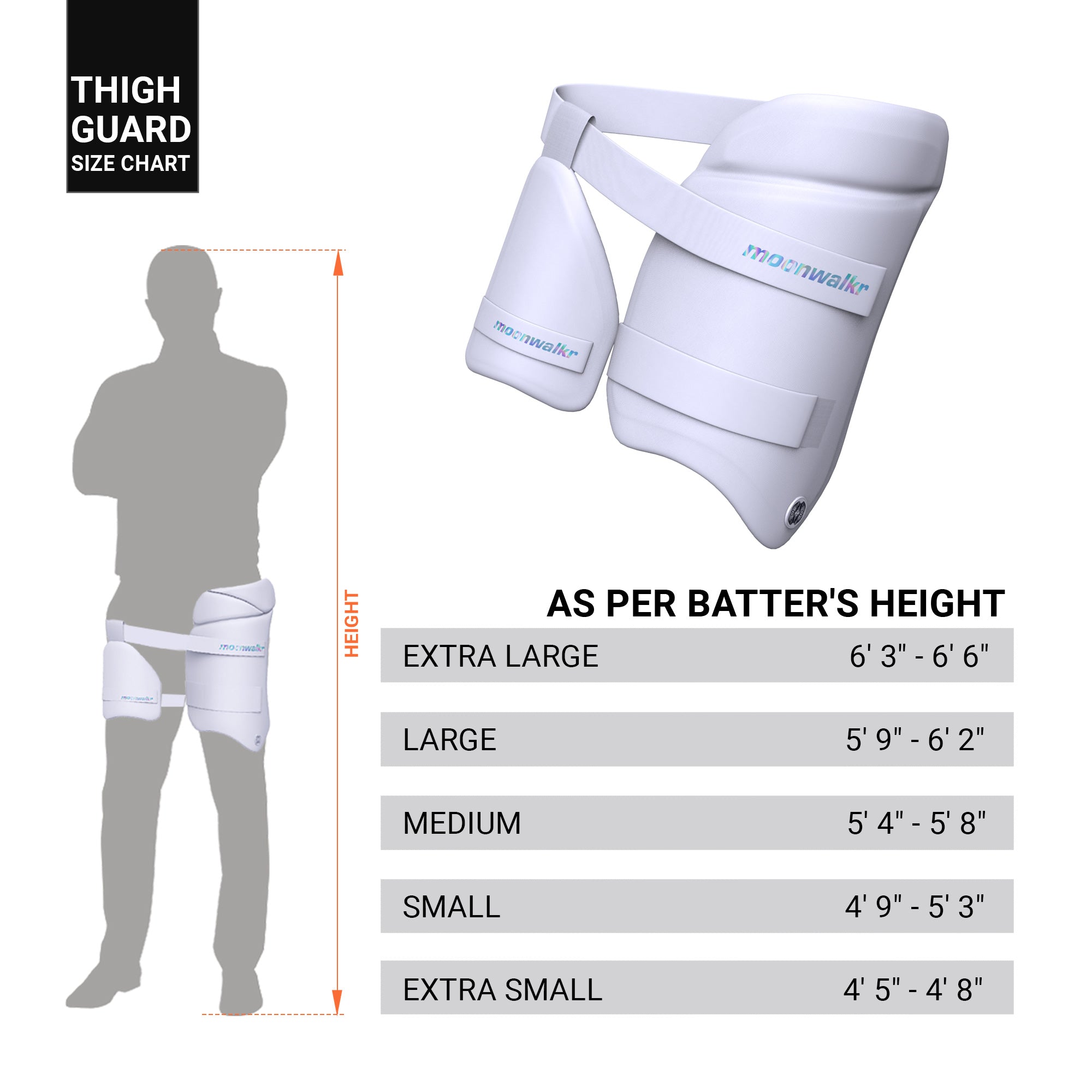 White thigh guard size chart