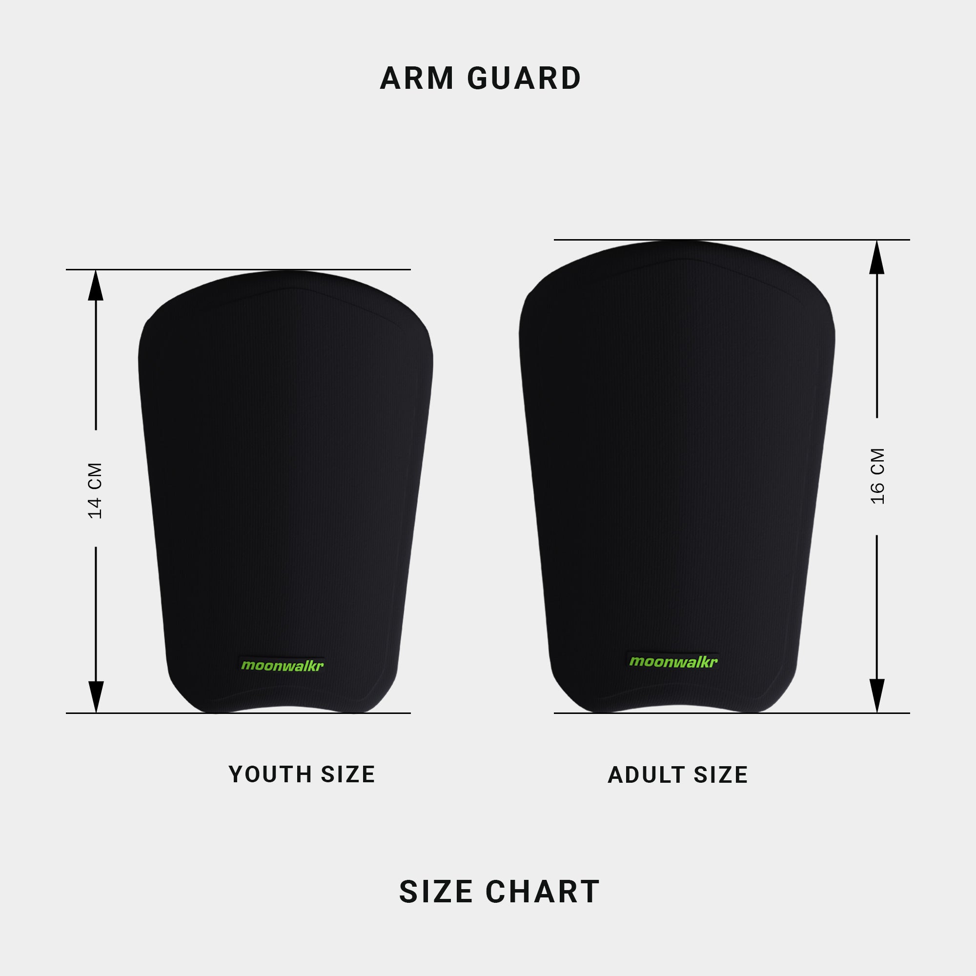 Black arm guard size chart