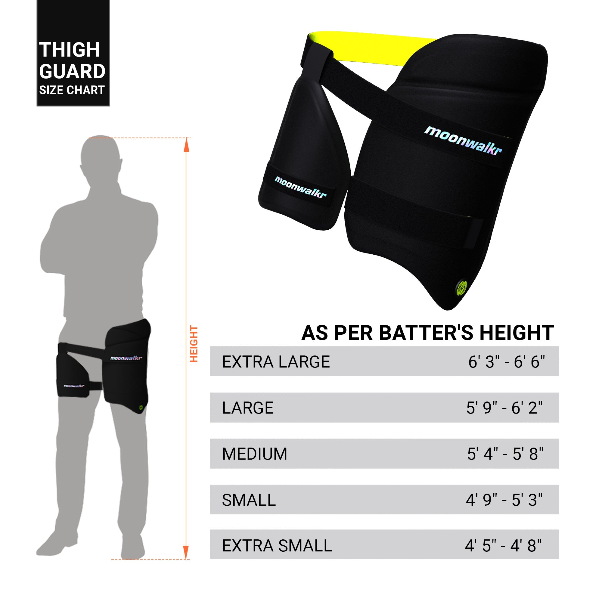 Moonwalkr Black Thigh guard size chart